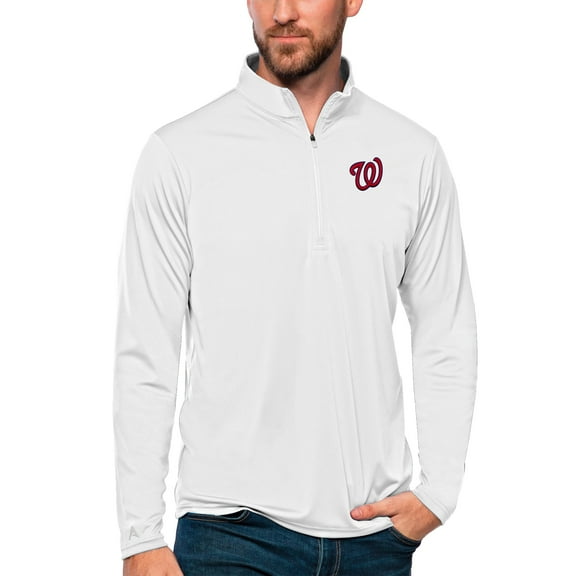 Men's Antigua White Washington Nationals Tribute Quarter-Zip Pullover Top