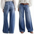 thumbnail image 2 of Wide Leg Jeans for Women Mid Waist Baggy Decor Denim Washed Pants Blue S, 2 of 9