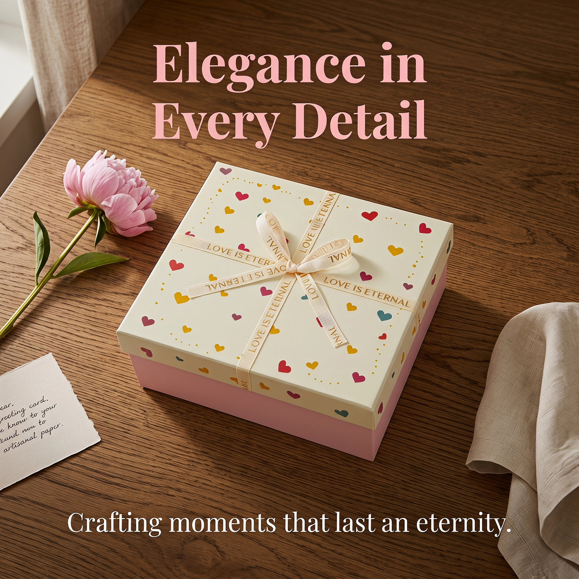 Unique Bargains Colorful Heart Shaped Ribbon Versatile Gift Box Pink 7.9" x 7.1" x 3.1"