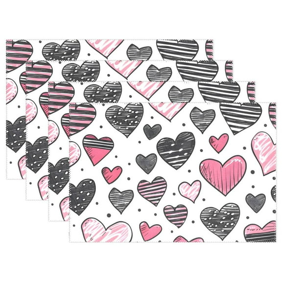 Ryvnso Placemats Set of 4 Hearts Dining Mats Heat-Resistant Non-Slip Washable Table Mat