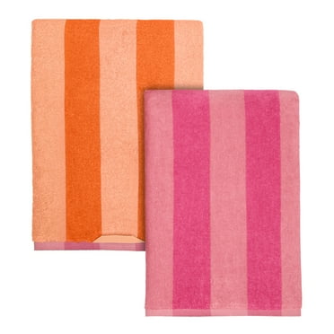 Mainstays Cabana Striped Pink & Orange Cotton-Blend Beach Towels (2 Count)