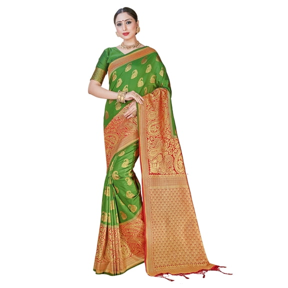 Sarees for Women Banarasi Art Silk Woven Sari - Indian Diwali Gift Rakhi Festival Saree & Unstitched Blouse