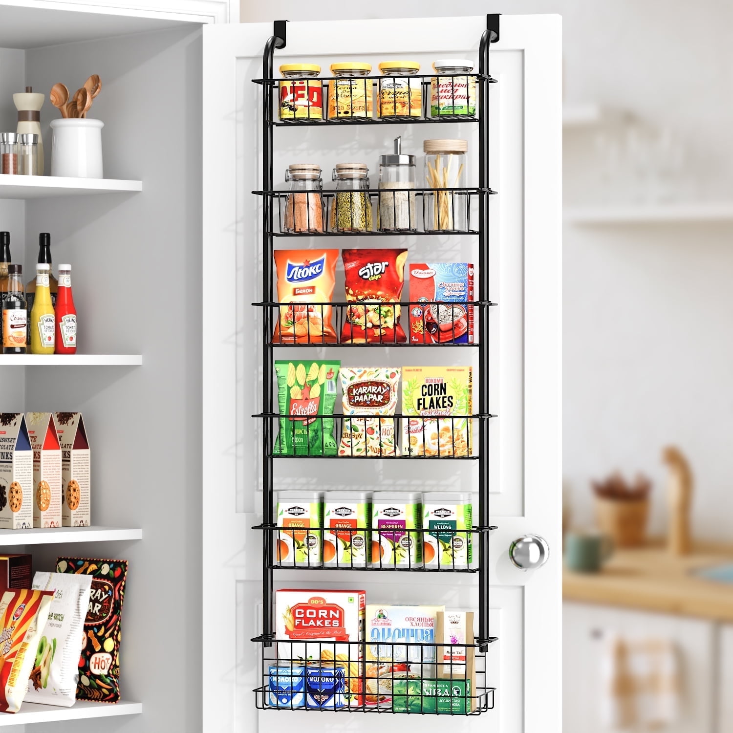 Foukus 6-Tier Over-the-Door Pantry Organizer, Black photo 1