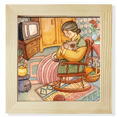 thumbnail image 1 of Miaoji Painting Watercolor Cat Wool Granny Square Picture Frame Wall Tabletop Display, 1 of 3