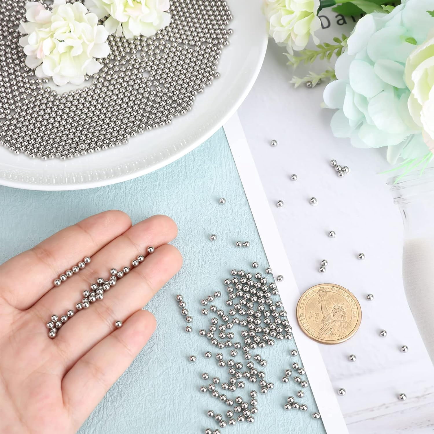 5500Pcs Stainless Steel Polished Beads 3mm Round Tumbling Media Pins Burnishing Media Shot for Rust Removal Rough Polishing Precsion Polishing Jewelry Polishing DIY Stainless Steel Color