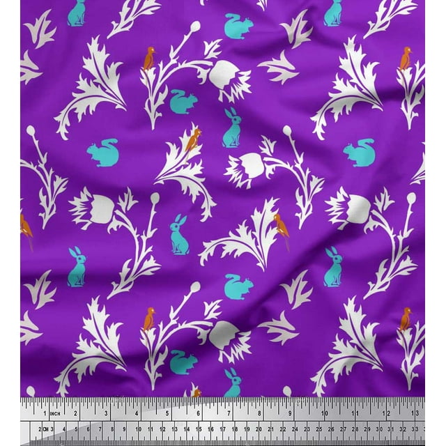 Soimoi Cotton Cambric Fabric Leaves,Floral & Rabbit Animal Decor Fabric Printed Yard 42 Inch Wide