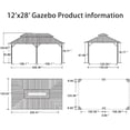thumbnail image 2 of PURPLE LEAF 12 X 28 Outdoor Hardtop Gazebo Wide Aluminum Frame Metal Double Roof Heavy Duty Netting and Curtains Permanent Hard Top Pavilion Patio Khaki, 2 of 9