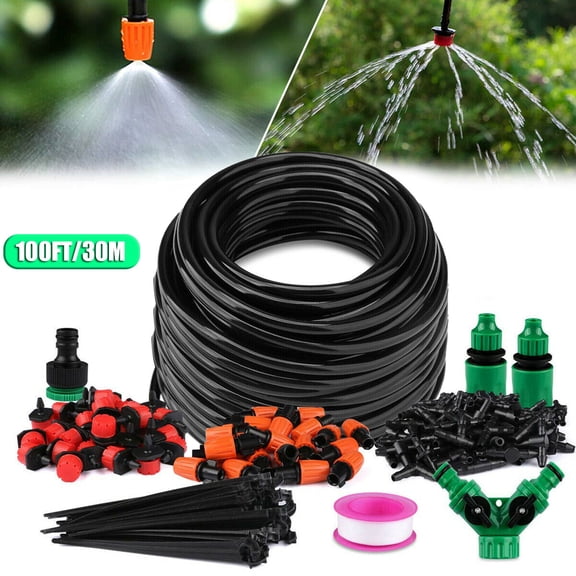 ASKITO Garden Drip Irrigation Kit, 100FT Greenhouse Micro Automatic Garden Watering System, Adjustable Nozzles & Sprinklers for Garden, Greenhouse, Lawn, Potted Plants
