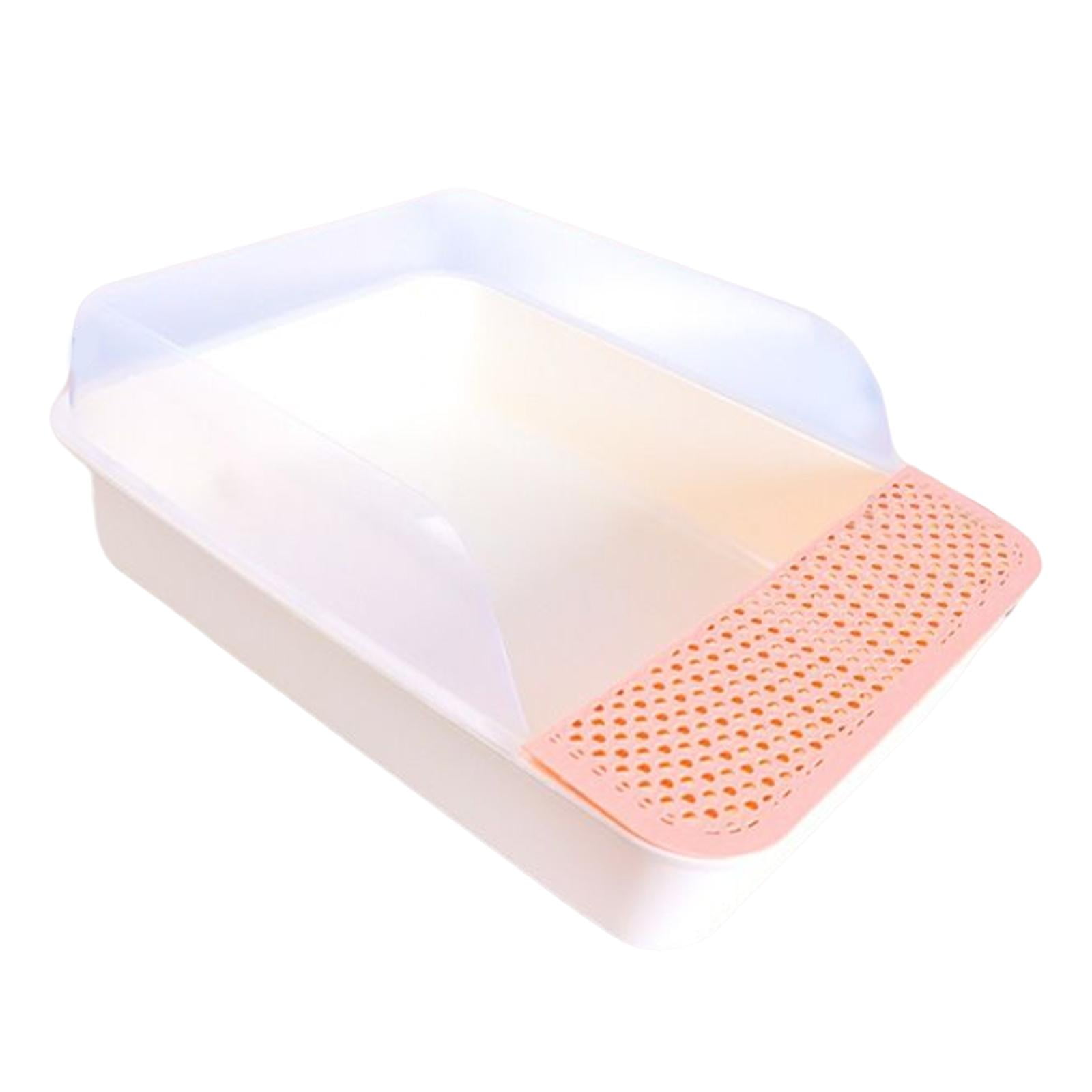 Open Tray Semi Enclosed Kitty Durable Easy Cleaning Removable Non Toilet for Indoor Cats Rabbit Pink White Large