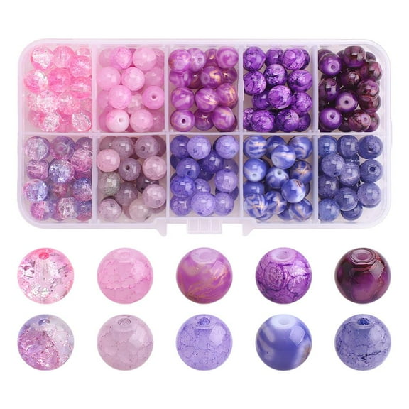 200pcs Glass Beads 8mm Round Handcrafted Beads w/ Holes for Beading Supplies Gradient