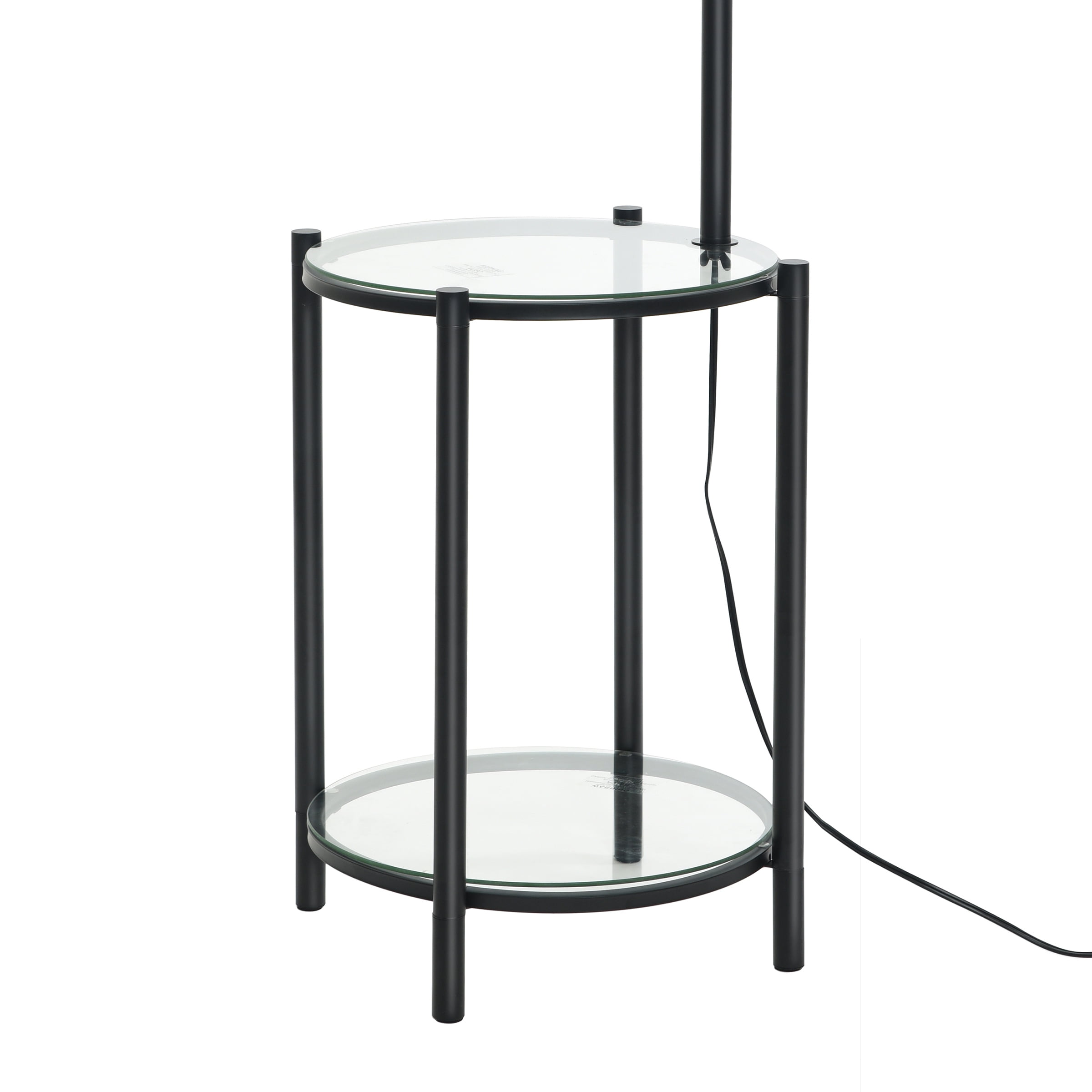Mainstays Glass End Table Floor Lamp with White Shade, Matte Black, 17"L x 17"W x 54"H