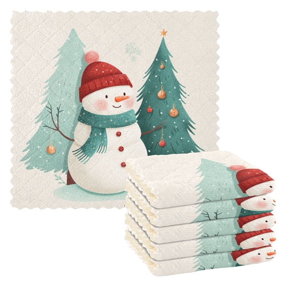 6 Pieces of Kitchen Towels 11x11Inch Kitchen Dish Cloths Kitchen Dish Towels Reuseable Cleaning Cloths Watercolor Christmas Snowman