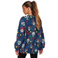 thumbnail image 2 of Xoenoiee Sugar Skull Flower Print Oversized Sweatshirt for Women Long Sleeve Pullover Drop Shoulder Trendy Y2K Casual Fall Outfits Soft Fleece Top, Size L, 2 of 7