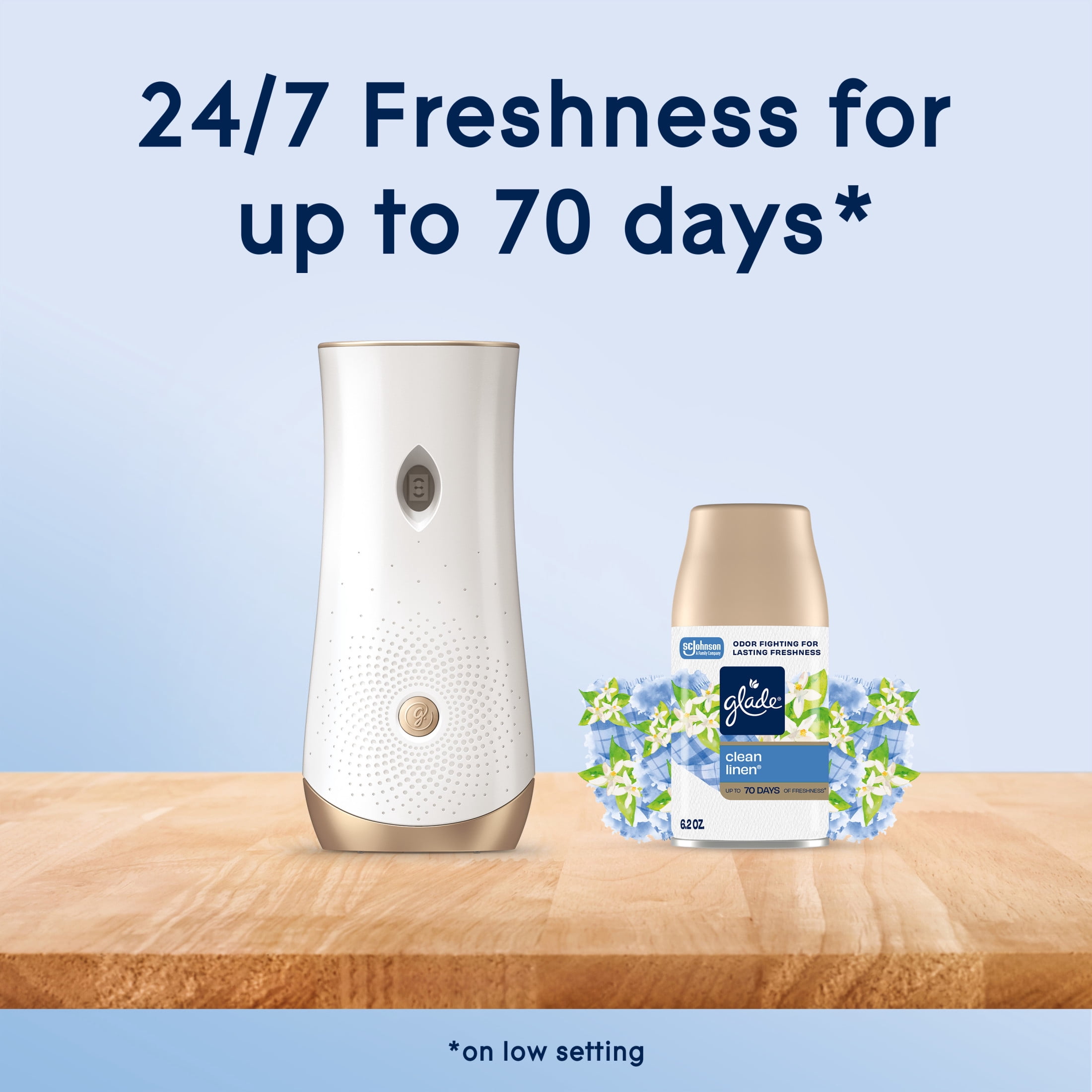 (4 pack) Glade Automatic Spray Air Freshener Starter Kit, 1 Holder and 1 Refill, Mothers Day Gifts, Clean Linen, Fragrance Infused with Essential Oils, 6.2 oz