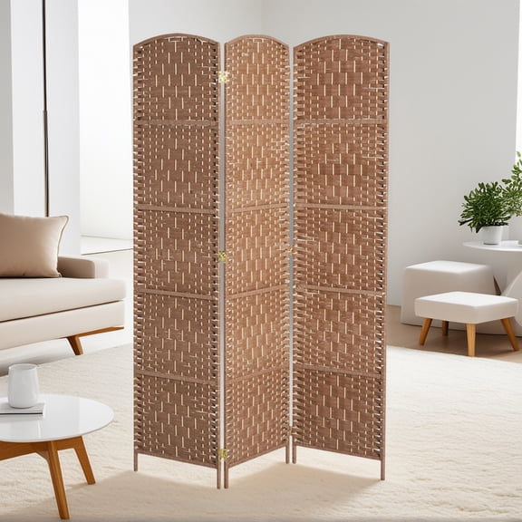 Yardi Yarda 6' Tall Wicker Weave, 3 Panel Room Divider Wall Divider, Room Divider for Indoor, Natural