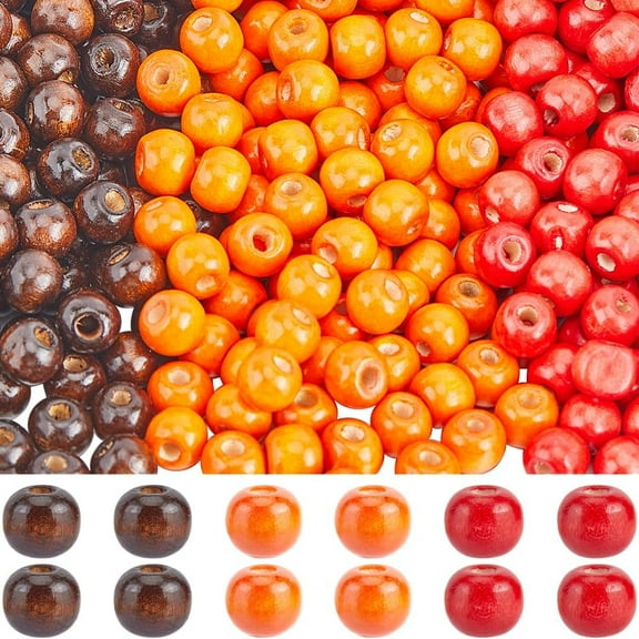 600Pcs Thanksgiving Wood Beads Bulk Fall Wooden Bead Red Orange Coconut Brown Natural Wood Round Large Hole Loose Spacer Beads for DIY Crafts Beading Garlands Jewelry Making Bracelets Home Decor