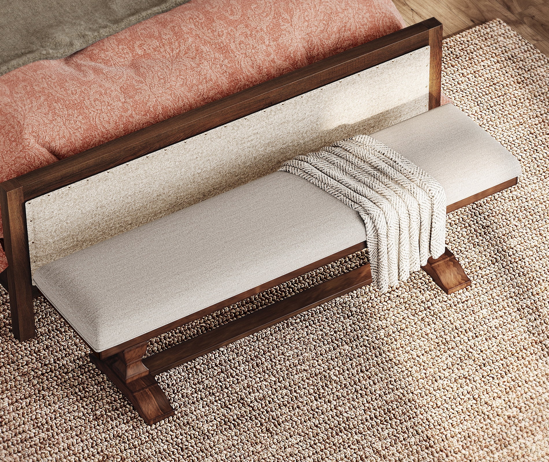 WAMPAT Modern Farmhouse Dinning Bench Seat,59.8" Upholstered Bench with Premium Fabric and Solid Wood Legs for Kitchen, Living Room & Bedroom,Espresso