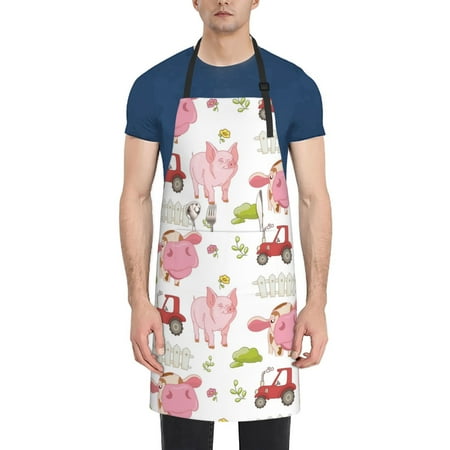 

Qekee Cow And Pig Print Waterproof Apron with Pockets Adjustable Cooking Aprons Kitchen Bib for Baking Household Cleaning