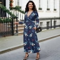 thumbnail image 3 of Tutolipy Shark Starfish Printed Dresses for Women Long Sleeve Maxi Dresses V Neck A Line Dress Wedding Guest Holiday Beach Long Dress, 2XL, 3 of 6