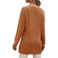 thumbnail image 2 of SHIBEVER Long Sleeve T Shirts for Women Casual Loose Side Split Tunic Tops Fashion V Neck Tops Orange S, 2 of 3