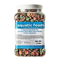 4-Type 1/2" Sinking Wafer Mix of Spirulina-Algae, Ultra-Worm, Ultra-Shrimp, Color Enhancing Wafers for Shrimp, Snails, Crabs, Crayfish, All Tropical Fish...2-lb Med Jar