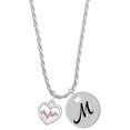 thumbnail image 1 of Delight Jewelry Heart with Pink Crystal Heartbeat Silvertone Script Initial Disc - M - Charm Necklace, 20"+3", 1 of 4