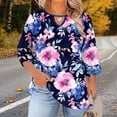 thumbnail image 1 of TaTaai Women Plus Size T-Shirt Crew Neck Chest Cutout 3/4 Sleeve Random Print Spring Summer Casual Base Top Ladies Daily Street Wear Lightweight Breathable Non-See-Through Top Gift, 1 of 6