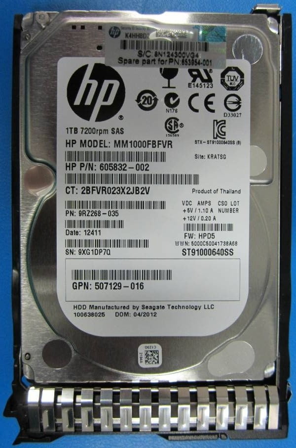 HP 605832-002 IN 1TB Hard Drive 7200rpm 6G SAS 2.5 inch Small Form Factor I