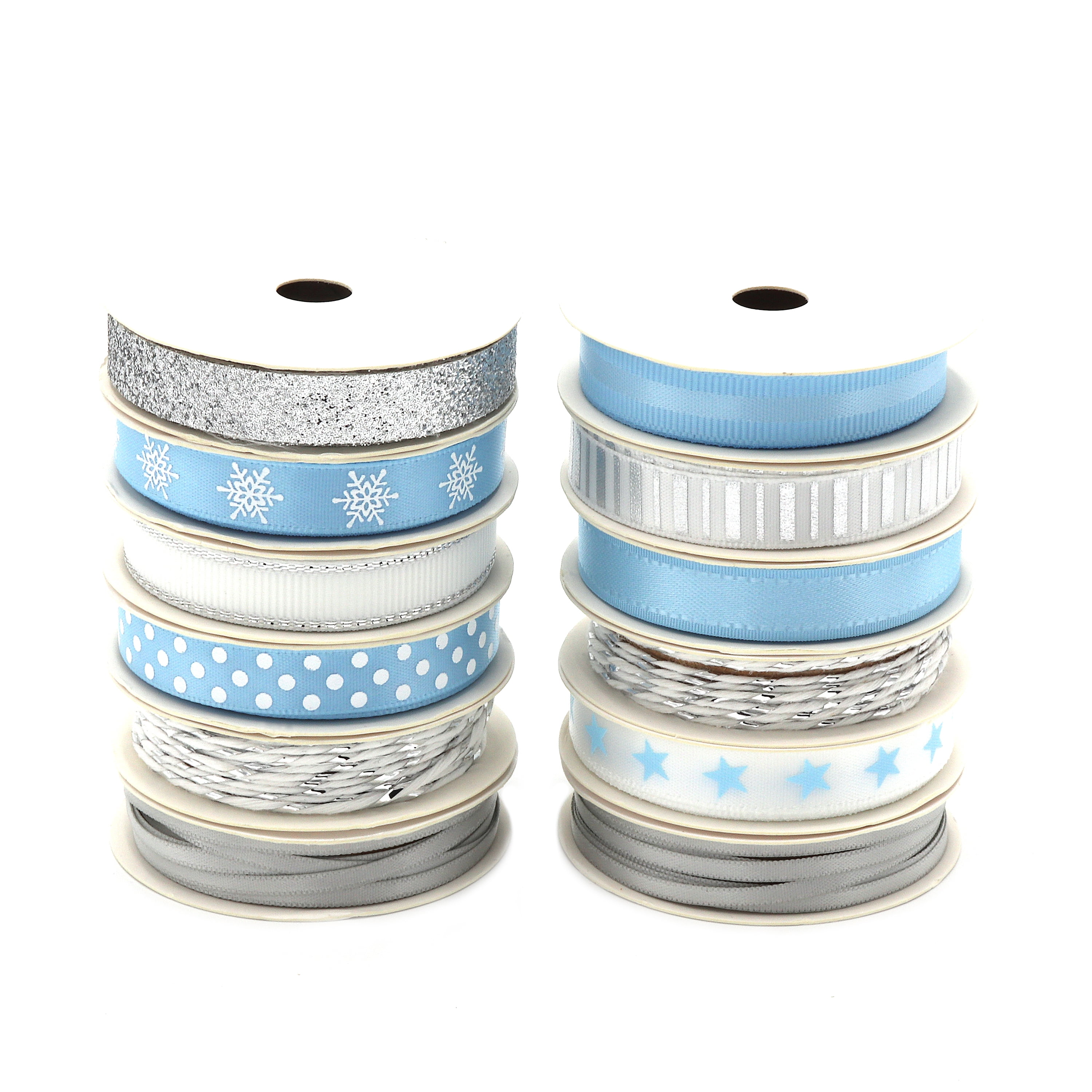 Silver and Blue Holiday Ribbon, 24 Spools, 48 Yards by Gwen Studios