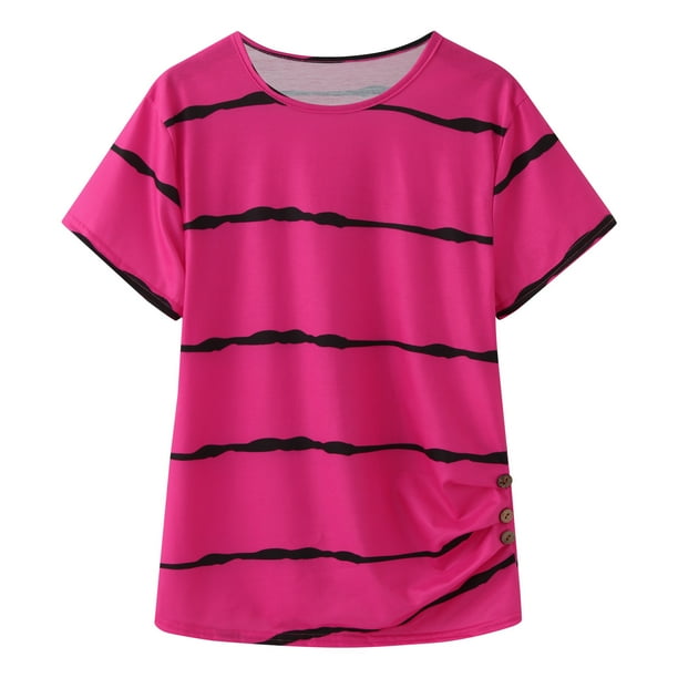 Monogram Top Little Girls Casual Short Sleeve T Shirts Crewneck Tunic Tops Kids Button Striped Tee Blouses Child Big Kid Clothing Girls Tops Tees