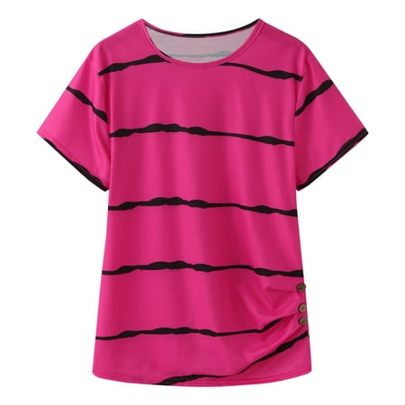 

Little Girls Casual Short Sleeve T Shirts Crewneck Tunic Tops Kids Button Striped Tee Blouses Summer Clothes Girls Plane Shirts