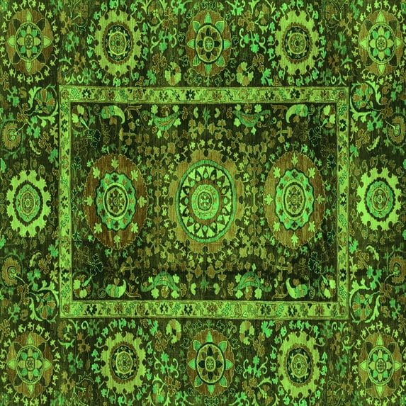 Ahgly Company Indoor Square Oriental Green Traditional Area Rugs, 8' Square