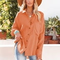 thumbnail image 5 of Hontri Clearance! Shirts for Women Ladies Summer Stand Collar Loose Button up Women Solid Color Shirts Casual Pocket Shirts Tops T Shirts for Women Orange,L, 5 of 7