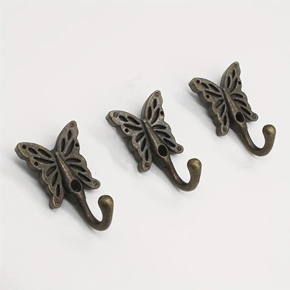 4 Pack Butterfly Wall Hooks Vintage European Style Antique Bronze Metal Coat Hangers for Entryway Bathroom Bedroom Towel Robe Hat Bag Organizer Decorative Rustic Home Accessories