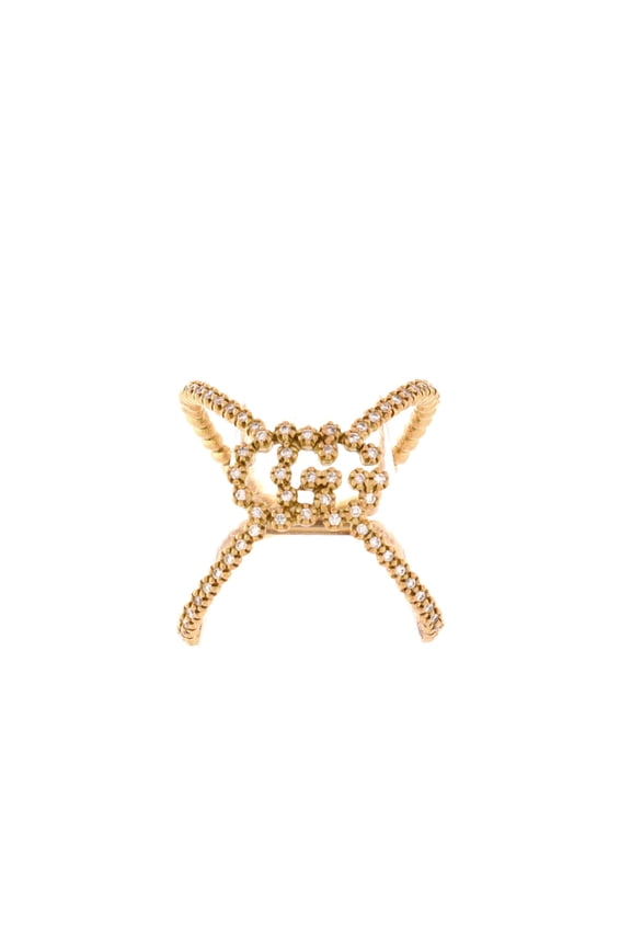 Pre-Owned GG Running Cross Ring 18K Yellow Gold and Pave Diamonds By Rebag