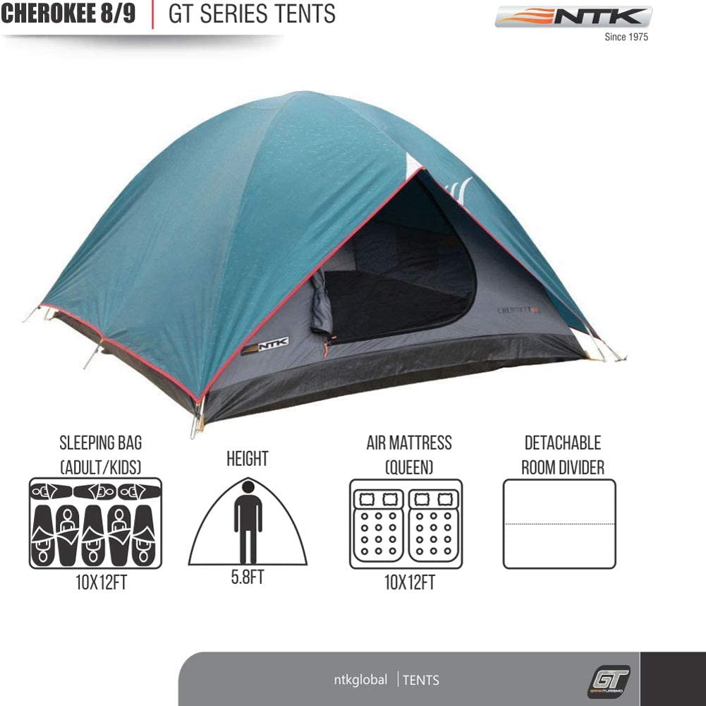 NTK Cherokee GT 8 to 9 Person 10 by 12 Foot Outdoor Dome Family Camping Tent 100% Waterproof 2500mm - image 2 of 9