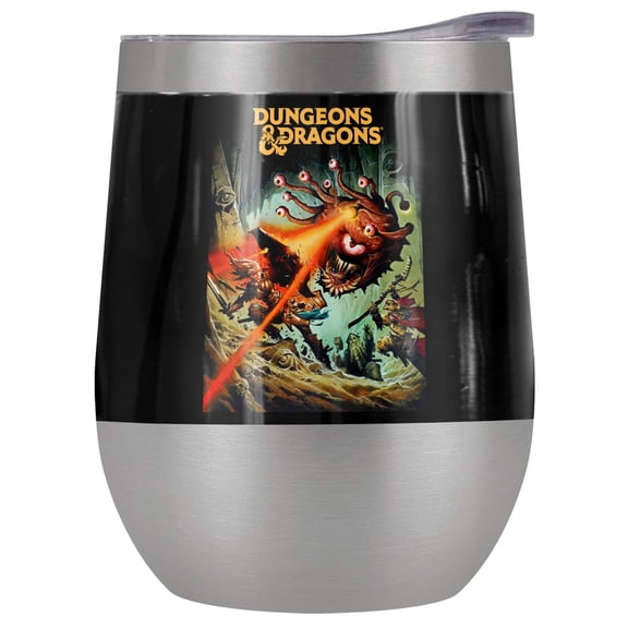 Dungeons & Dragons Official Beholder Strike 12 oz Stemless Tumbler, Stainless Steel Travel Cup|Lake Tumbler|Insulated with Leak Resistant Slide-Lock Lid