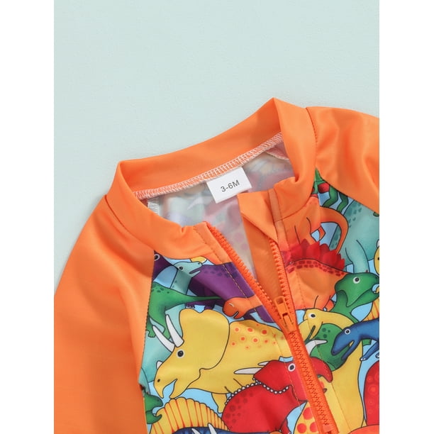 SUNSIOM Toddler Boys Rash Guard Swimsuit Rompers Long Sleeve Turtle/Dinosaur Print Baby Bathing Suit Swimwear with Hat