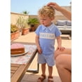 thumbnail image 3 of BemeyourBBs Toddler Baby Boy Mothers Day Outfits Cute Infant Boys Summer Clothes Short Sleeve Lapel Neck Letters Embroidery Tops and Plaid Shorts Set, 3 of 9