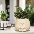 thumbnail image 2 of Smily Face Planter Pot with Coffee Cup Cute Resin Flower Head Planters for Indoor Outdoor Unique Sit Succulent Pots with Drainage Hole Gift IdeaI for Mother Christmas (Khaki), 2 of 14