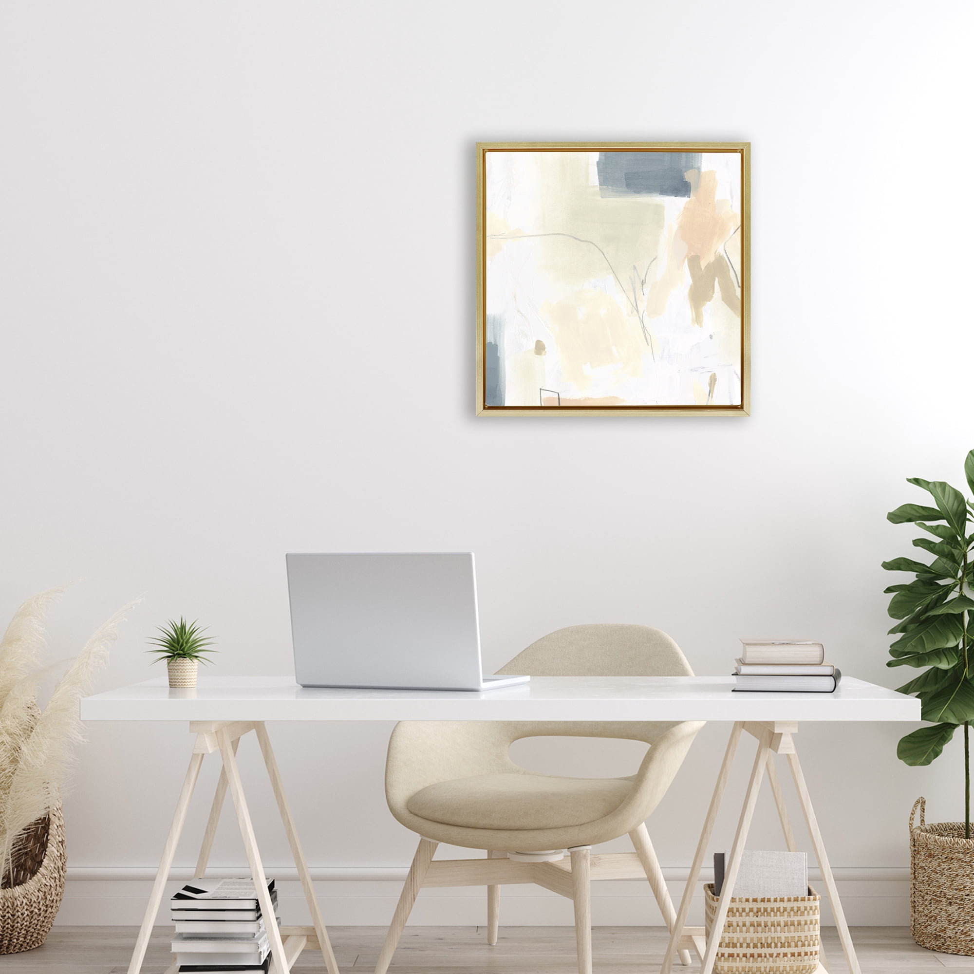 Stupell Industries Plaster Line Abstract Gold Framed Floater Canvas Wall Art, design by June Erica Vess