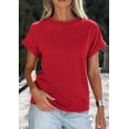 thumbnail image 4 of PRETTYGARDEN Womens Summer Tops Spring Casual Rolled Short Sleeve Basic Tees Crew Neck Work Shirts Fashion Clothing, 4 of 10