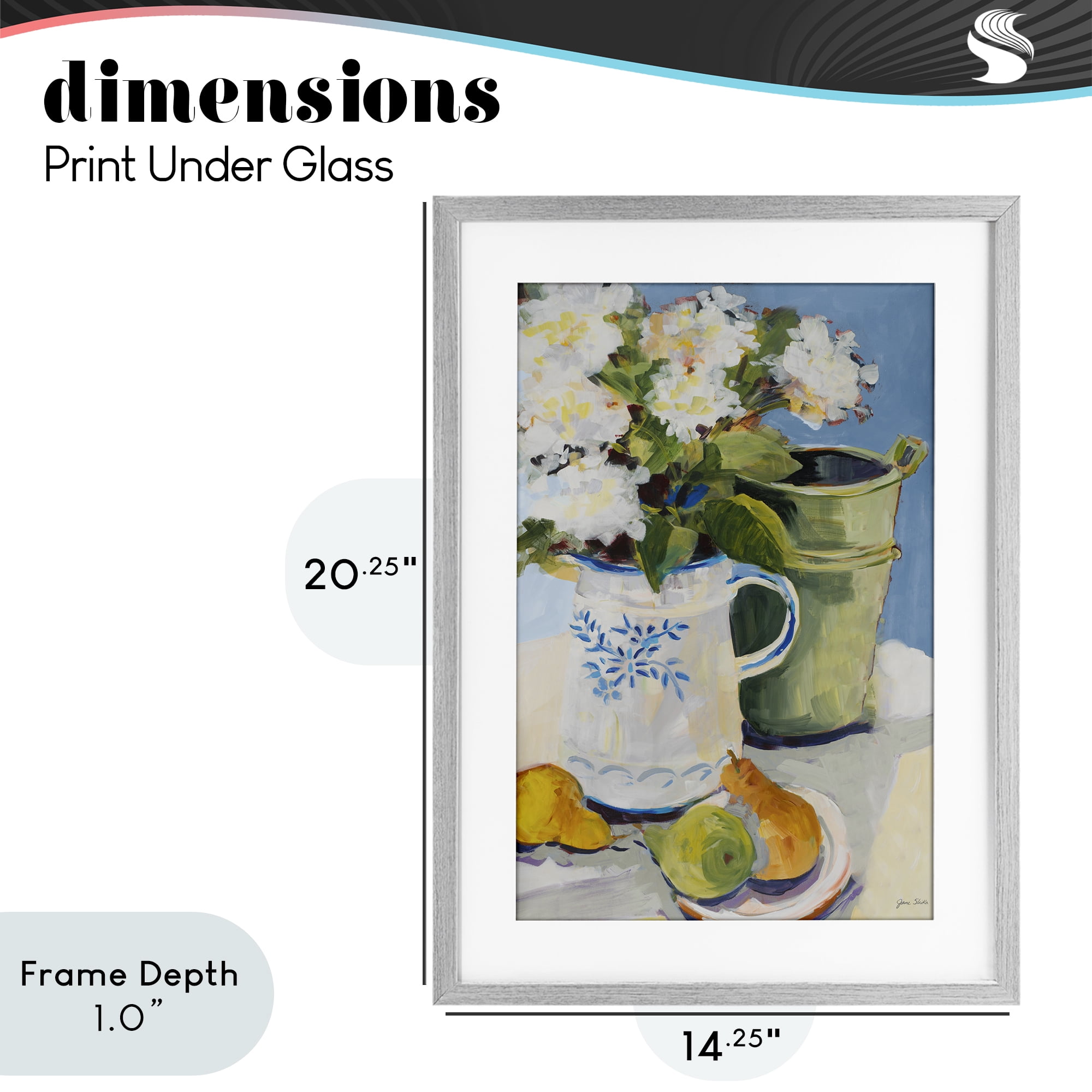 Stupell Industries Pitcher of Flowers Still Life Gray Framed Print Under Glass, design by Jane Slivka