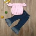 thumbnail image 4 of Toddler Baby Girl Clothes Off Shoulder Tube Top Shirt Bell Bottom Flare Pants Infant Girl Summer Outfits Clothes 3-7T, 4 of 6