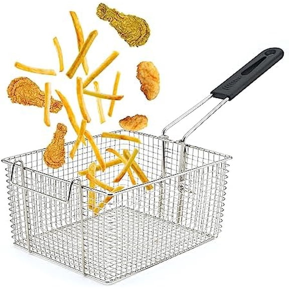 Electric Fryer Basket for Frying Serving Food, with Rubber Handle Grip, 7.2" x 8.3" x 4.3" Heavy Duty Construction Suitable for fry chicken, fish, french fries