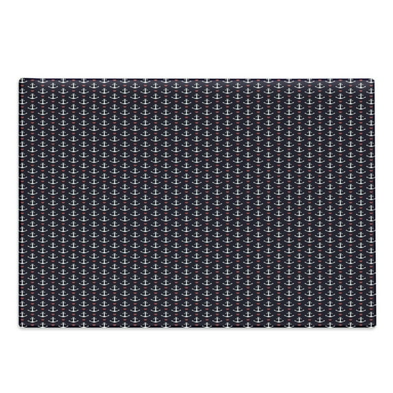 Anchor Cutting Board, Pattern with Small White Anchors and Little Red Hearts Romantic Vacation, Decorative Tempered Glass Cutting and Serving Board, Large Size, Black White Red, by Ambesonne