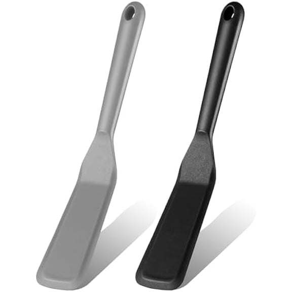 2 Pieces Crepe Spatula Silicone Narrow Skinny Flipper Long Heat Resistant Cooking Pancake Spatula Non Stick for Cooking Egg Burgers Pizza Pancake Steak Omelet(Black, Gray)