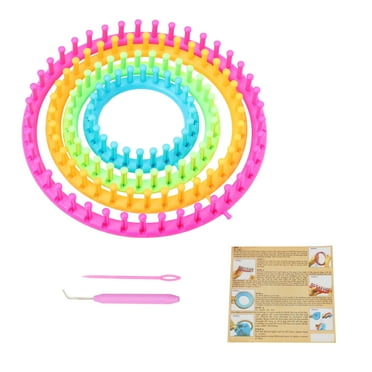 Round Knitting Loom Set, 4 Pcs Circular Knit Looms with Crochet Hook and 1 Pcs Needles, DIY Knitting Tools Set for Hats Gloves and Socks Home DIY Projects