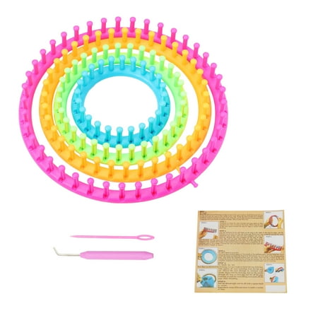 Round Knitting Loom Set, 4 Pcs Circular Knit Looms with Crochet Hook and 1 Pcs Needles, DIY Knitting Tools Set for Hats Gloves and Socks Home DIY Projects