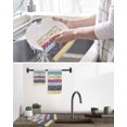 thumbnail image 5 of Bohemia Ethnic Kitchen Dish Towels for Drying Dishes Set of 2, Boho Tribal Teal Orange Purple Stripes Leaves Waffle Weave Microfiber Hand Tea Bathroom Towels Quick Dry & Absorbent Towel 15.7x23.6, 5 of 7